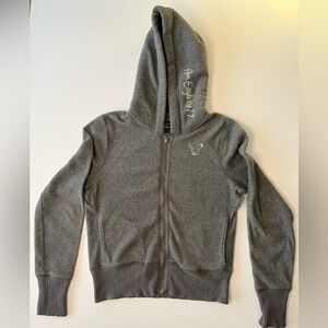 American Eagle Womans Hoodie Large Gray Logo, Zip Up AE Sweatshirt Sherpa Hood‎